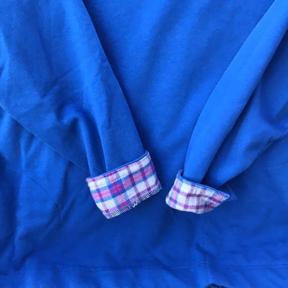 🌟 3/$25 Blair Button-neck Sweatshirt with Plaid Flannel Trim & Side Pockets. Lg - Picture 6 of 10